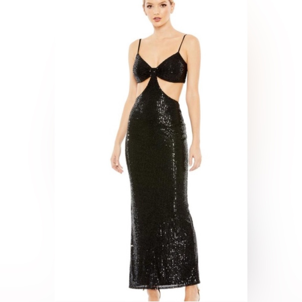 Mac Duggal Black Sequin Backless Dress
